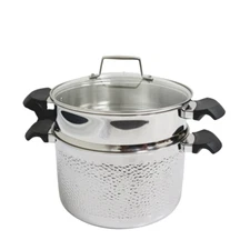Ciwete Tri-Ply Stainless Steel Hammering Finish Steamer & Stock Pot with Lid