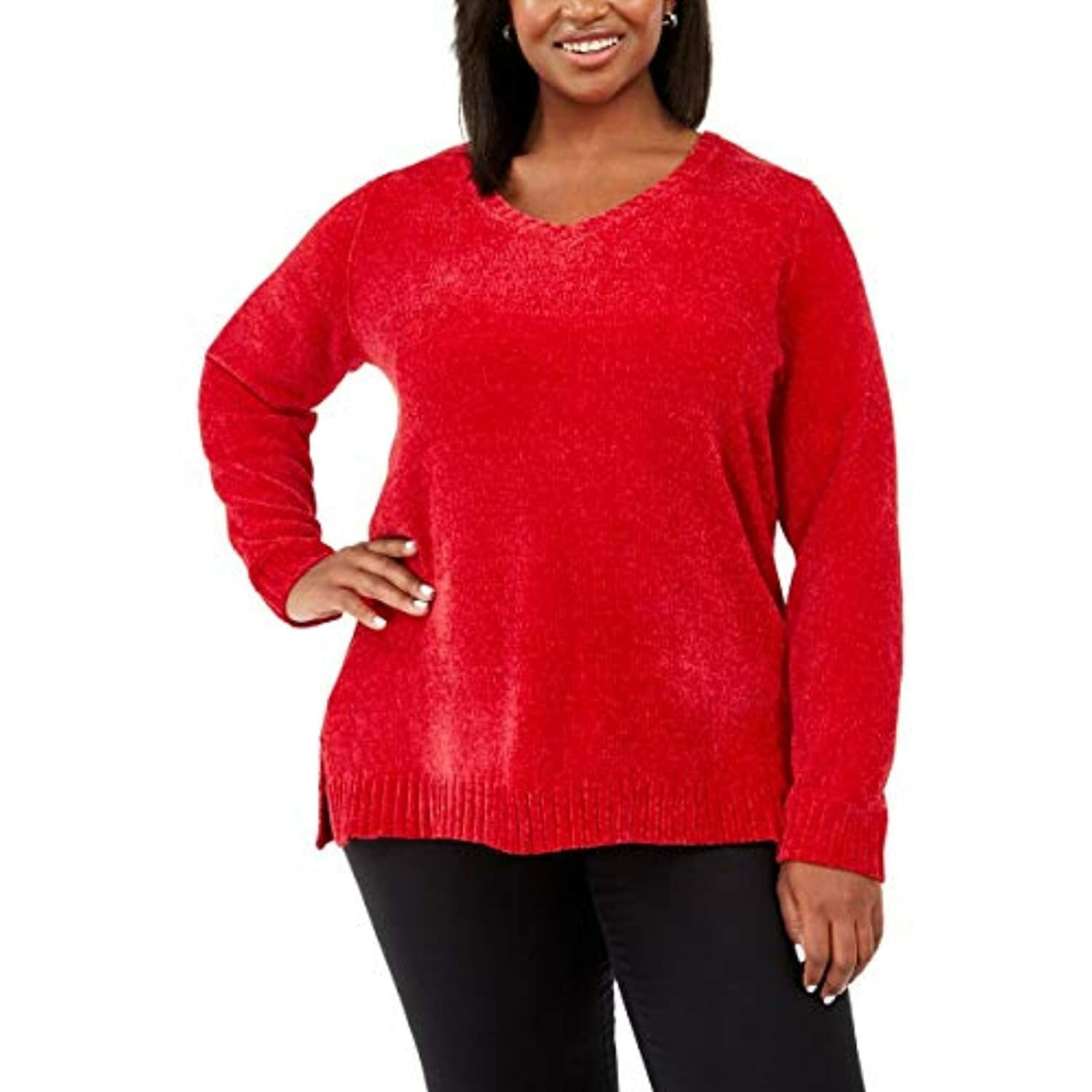 Karen Scott Womens Chenille Red Pullover V-neck Sweater Top Plus 2x 8955  for sale online | eBay