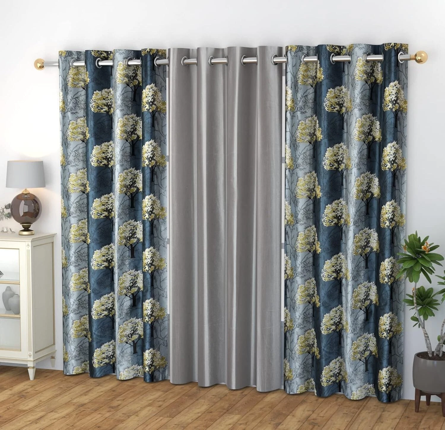 New 3 Piece Eyelet Polyester Door Curtain Set - 7 feet