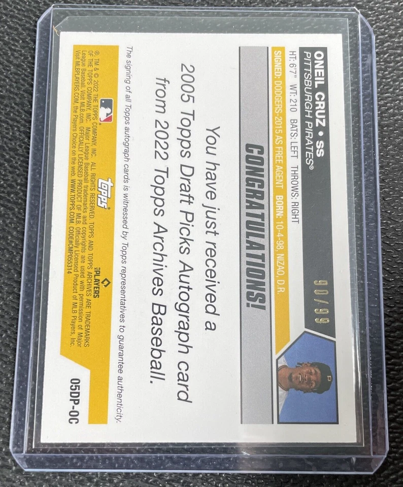 2022 Archives Topps Draft Picks Auto Silver #05DP-OC Oneil Cruz /99 - Image 2 of 2