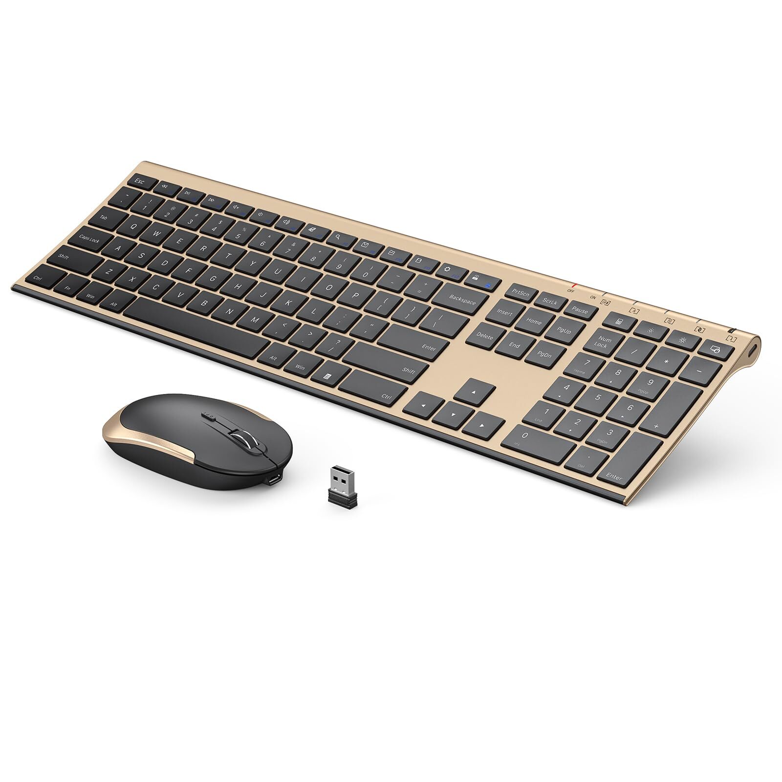 Rechargeable 2.4GHz Wireless Keyboard and Mouse Set Compact Quiet Full-Size Design