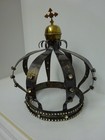 Exquisite RARE HUGE Antique Ornate Silver Metal & Rhinestone Paste Jeweled Crown — photo 2