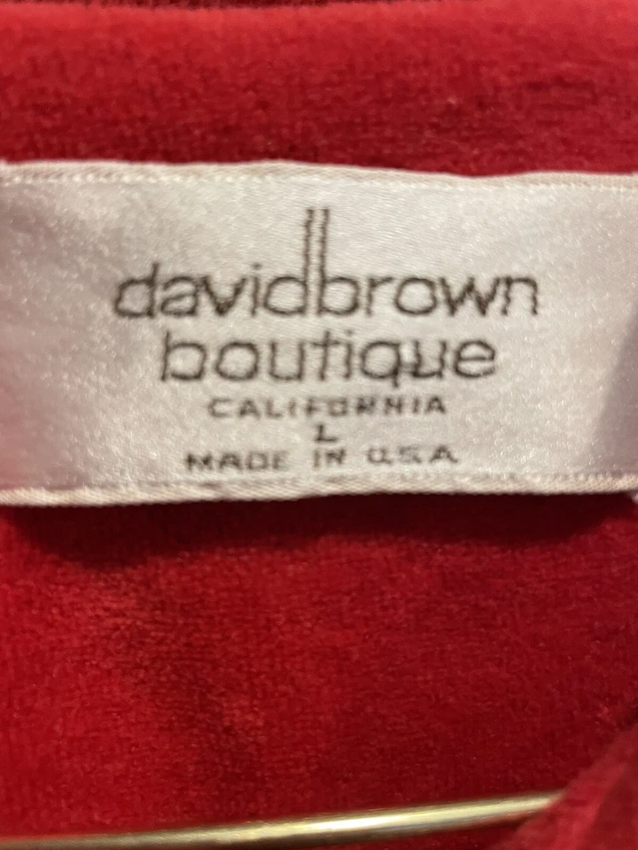 Ropa de salón boutique vintage años 80 terciopelo rojo caftán David marrón talla grande EE. UU. Foto 3 de 4