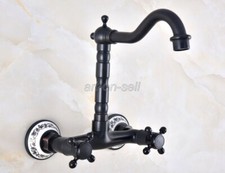 Oil Rubbed Bronze Bathroom Basin Sink Faucet Dual Handles Mixer Tap Wall Mount
