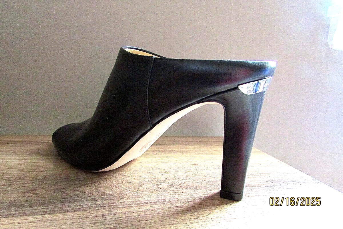 Michael Kors black leather Shaw Mule high block heel open toe