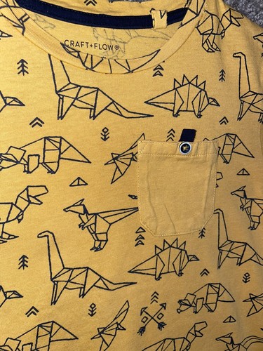 Craft+Flow Dinosaur Shirt Boys Size 6 Yellow Pocket Tee Short Sleeve - Picture 3 of 7
