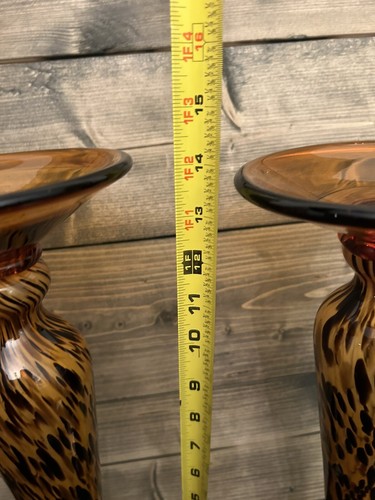 Hand Blown Amber Cheetah / Leopard print Glass Candle Holder Set (2) - Picture 10 of 13
