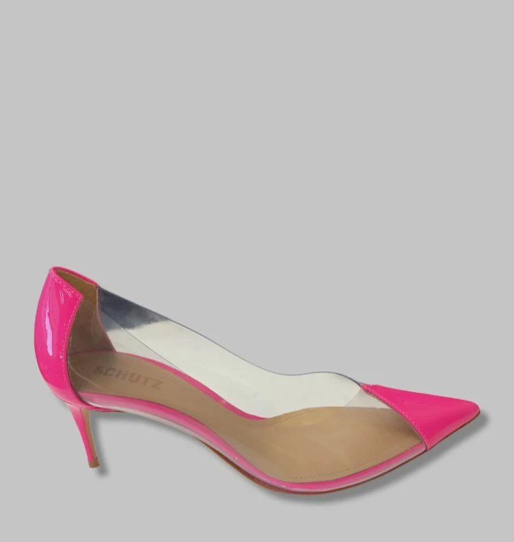 155 Schutz Women s Pink Garthy Pointy Toe Patent PVC Pumps Slip On Shoes Sz 9B