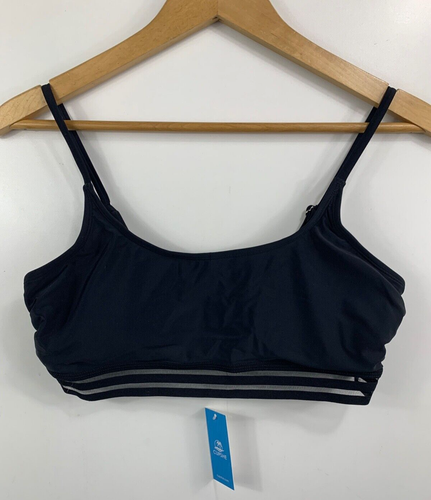 CUPSHE Women's Bathing Suit Top Large Solid Black Mesh Scoop Neck NWT