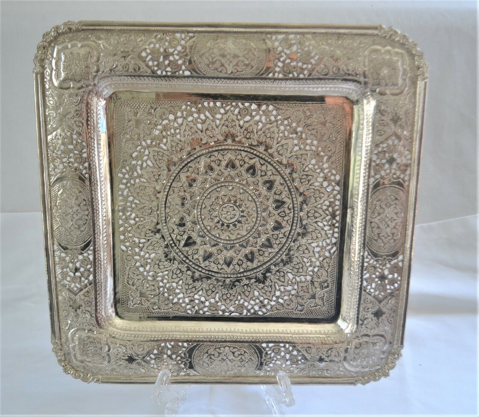 Fine Vintage Persian 87.5% Silver Square O 29.7 Footed Troy Tray 55% We OFFer at cheap prices OFF