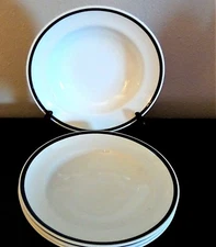 Steelite International England Large Rimmed Soup Bowls White With Black Trim x4