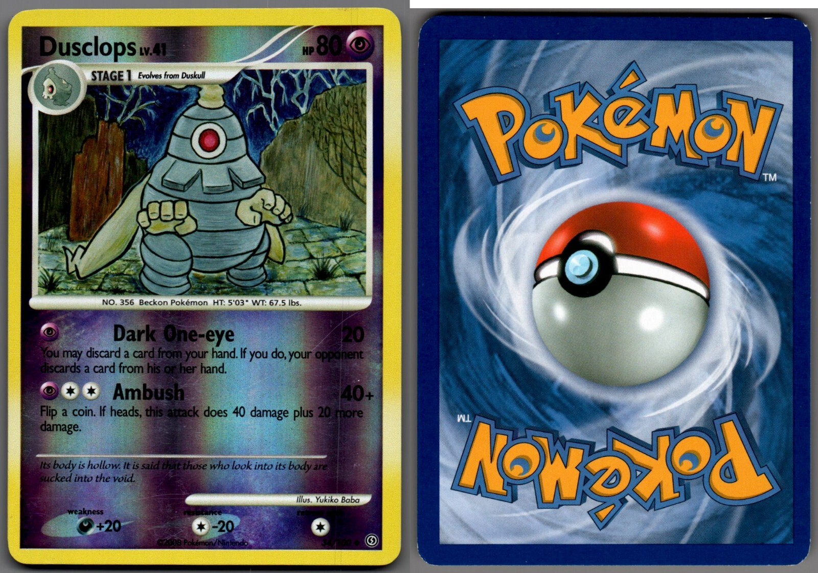 2008 Pokemon, D&P Stormfront, #34/100 Dusclops Lv. 41, Reverse Holo Uncommon