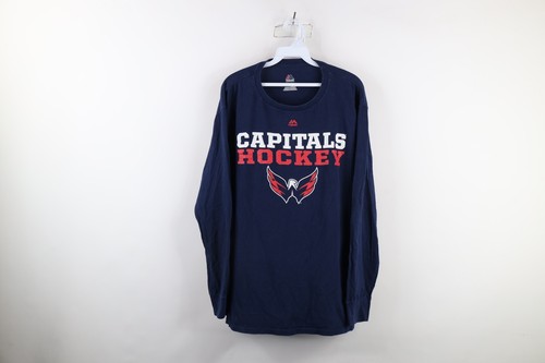 Vtg Majestic Mens 2XL Spell Out Washington Capitals Hockey Long Sleeve T-Shirt