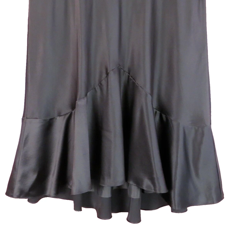 SK18723- RALPH LAUREN Women Glossy Silk Asymmetrical Flare Skirt Dark Brown 20W - Image 4 of 4