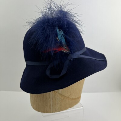 Vtg Womens Blue Hat Doeskin 100% Wool Felt George Bollman Co  display picture 2