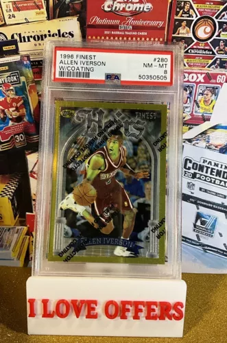 1996 TOPPS FINEST ALLEN IVERSON ROOKIE GOLD HEIRS RARE #280 W COATING PSA 8 #10