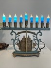 Vintage  Judaica IsraBrass Chanukah Menorah w patina-works W Bulbs — photo 3