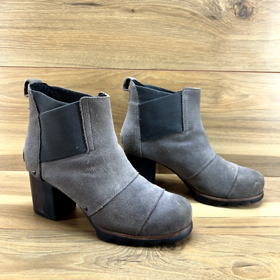 Sorel Womens Boots Size 7 Addington Gray Suede Block Heeled 