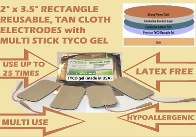 12 Replacement Electrode Pads 2'' x3.5'' Tan Cloth for Dynatron Solaris Series EMS