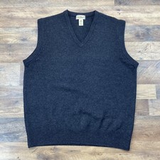 VTG LL BEAN Men  s Large Tall Sweater Vest 100 Lambswool Gray V-Neck Scotland