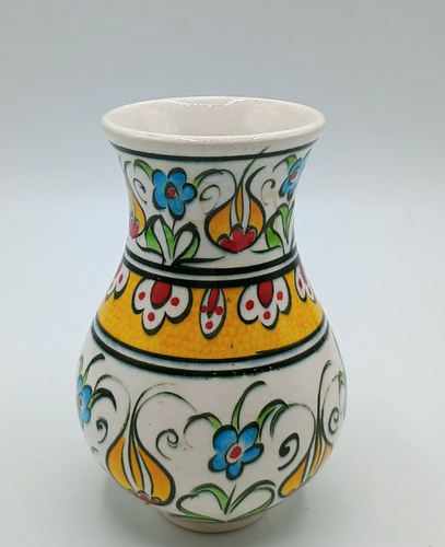 Vintage Turkish Ceramic Small Vase Hand Painted Floral - Picture 2 of 9