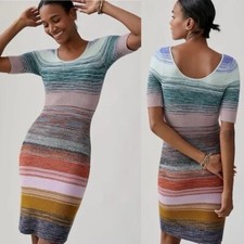 Anthropologie Space-Dyed Scoop Neck Knit Midi Dress Multicolor Striped Size XS