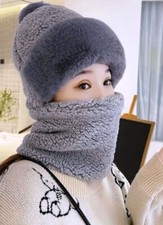 Winter Warm Fleece Ski Mask Thick Hooded Scarf Coldproof Plush Beanie Hat