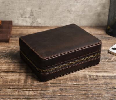 Uhren-Etui Aus Echtleder - 2 Fach Aufbewahrungsbox Für Damen & Herren