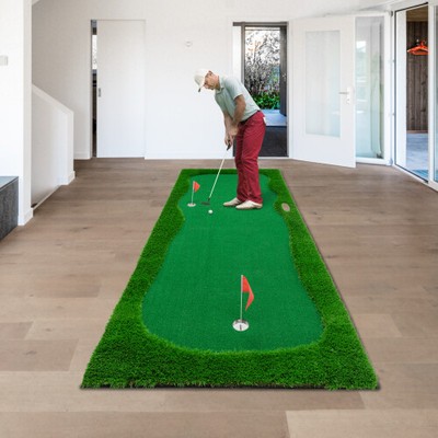12x5 FT Golf Putting Green Golf Training Mat High-quality Turf 3 Holes 3 Flags 