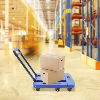 Portable Cart Folding Dolly Blue Collapsible Trolley Push Hand Truck Moving Cart