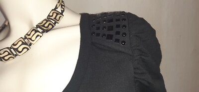 Neuer schwarzer Punky Girl Pulli/Pullover, schwarze große Nieten, Puffärmel, 42