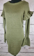 Romeo Juliette Couture Sweater Dress Womens S Green Long Sleeve Ruffle Bell Boho