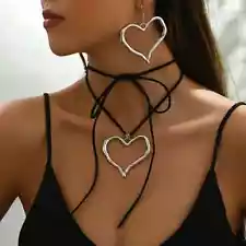 Elegant 925 Sterling Silver Huge Heart Pendant Leather Cord New Fashion Necklace