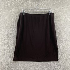 90s Y2K Vintage Skirt L Large Petite PL Brown Slinky Stretch Side Slit Office