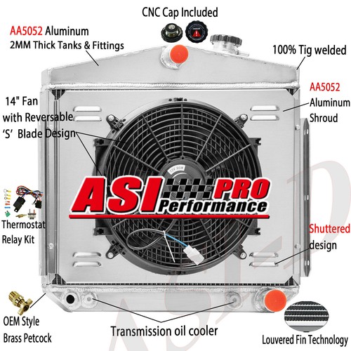 3Row Radiator Shroud Fan Relay Fit 1955-1957 Chevy Bel Air Nomad Del Ray 4.3L AT - Picture 1 of 6