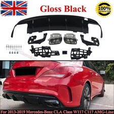 FOR 2013-19 MERCEDES W117 C117 CLA45 BLACK REAR DIFFUSER QUAD EXHAUST TAILPIPES