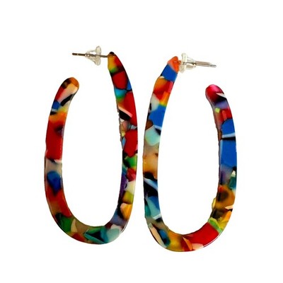 New Multicolor Resin Acrylic Oval Hoop Earrings Confetti Terrazzo Statement 3''