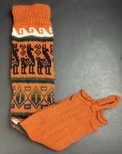 Alpaca Wool Orange Leg Warmer Peru Llama Design 19 Inches Long New
