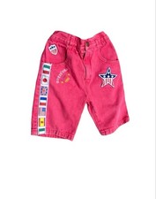 Vintage Guess USA Kids Denim Shorts Pink Flags Patch 90s USA Star Logo 3Y