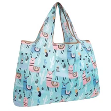 Large Foldable Tote Nylon Reusable Grocery Bag, Llamas