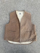 Vintage Carhartt USA Men's Brown Sherpa Lined Zip Front Work Vest V-Neck XL