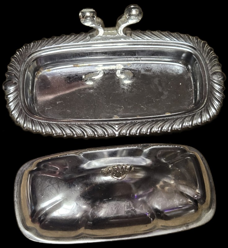 Shelton-Ware Chrome Butter Dish with Knife Rest Made in U.S.A.