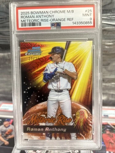 2025 BOWMAN CHROMERED ROMAN ANTHONY METEORIC RISE Orange #21/25 PSA 9