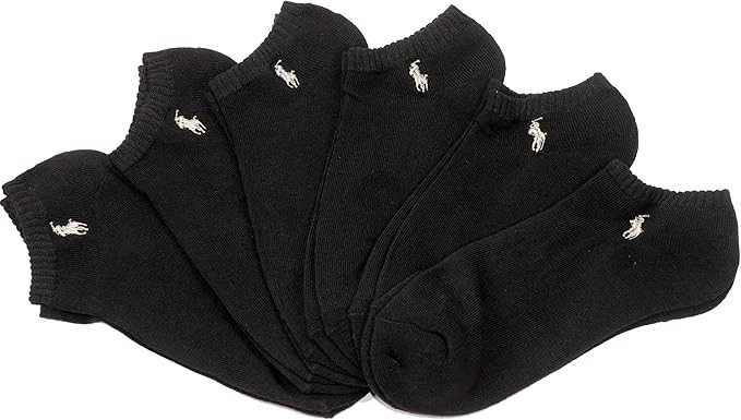 Polo Classic Sport Black No Show Gray Pony Socks 6 Pack Shoe Sz 6-12.5