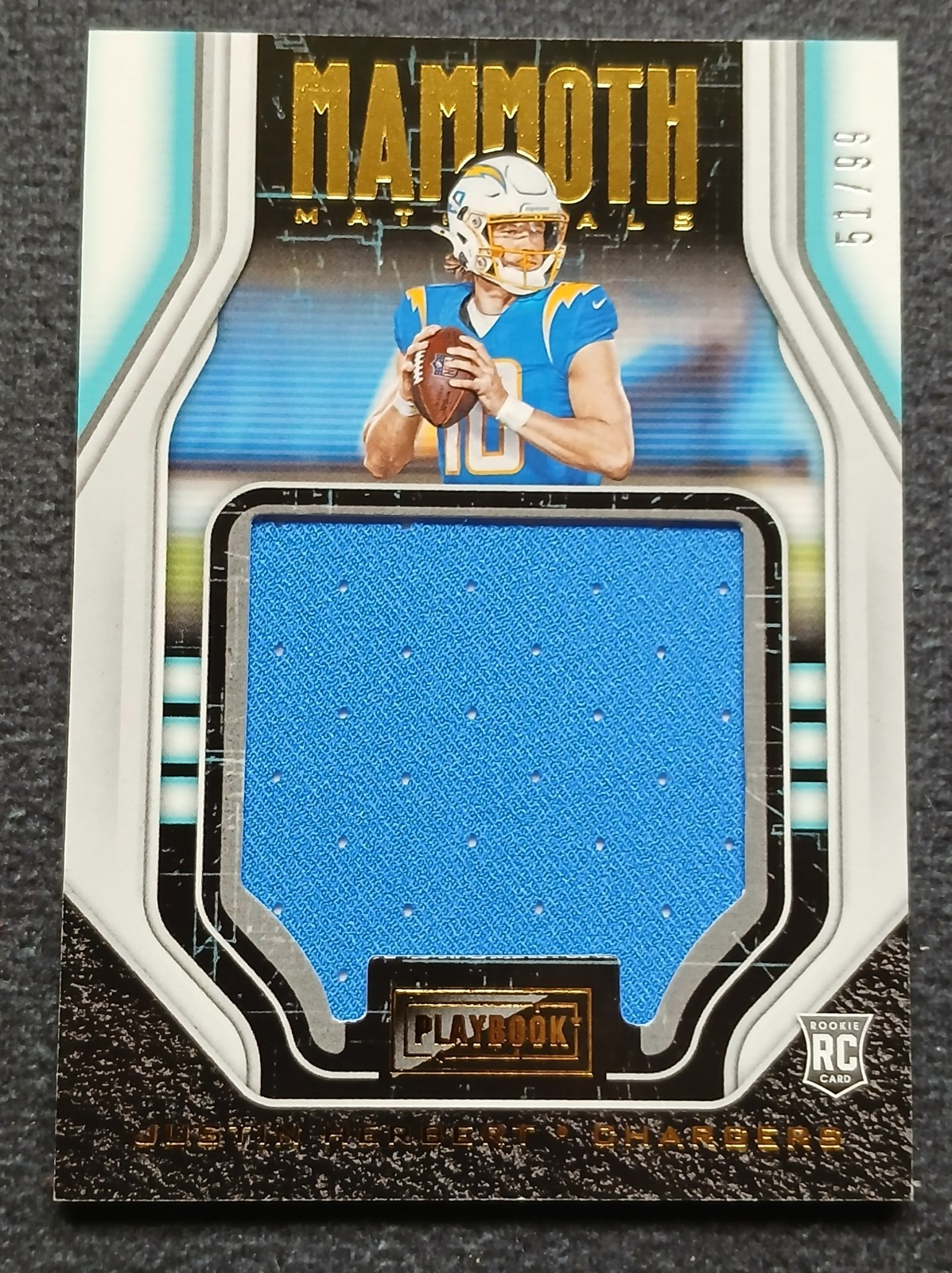 Justin Herbert Panini Playbook Mammoth Materials #MMJH Gold