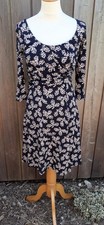 Monsoon Jersey Knee Length Dress Size 10 Ruched Waist Navy Pink Charity Sale