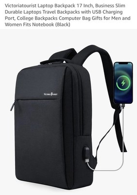 Victoria Tourist Laptop Backpack 17 Inch Slim with USB Charging Port Grey New