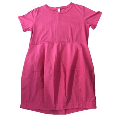 Made In Italy Dress Size M/L 100% Cotton Pink Knee Length Side Pockets New
