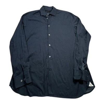 JOHN VARVATOS USA Men's Dark Blue Micro Dot Pattern Dress Shirt Size 16.5 34/35