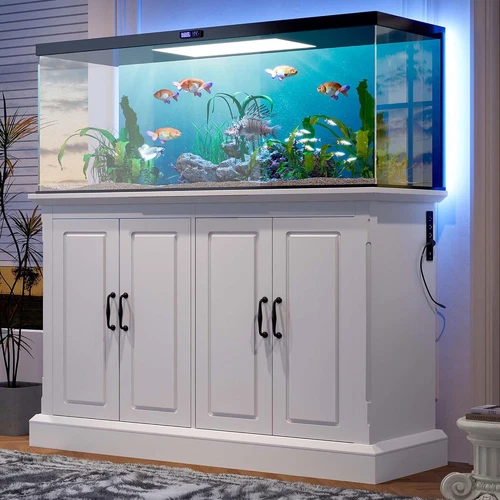 Heavy Duty 55-75 Gallon Fish Tank Stand with Charging Station & Storage - White